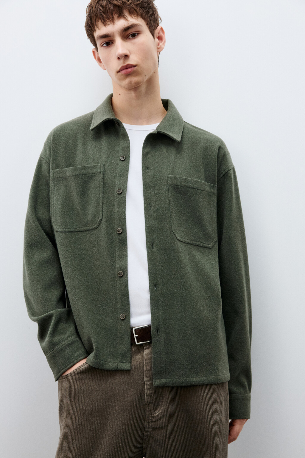 Рубашка теплая с карманами - цвет зеленый - 1