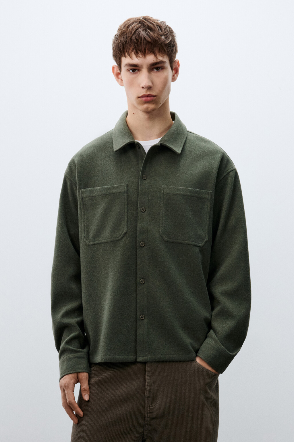 Рубашка теплая с карманами - цвет зеленый - 2