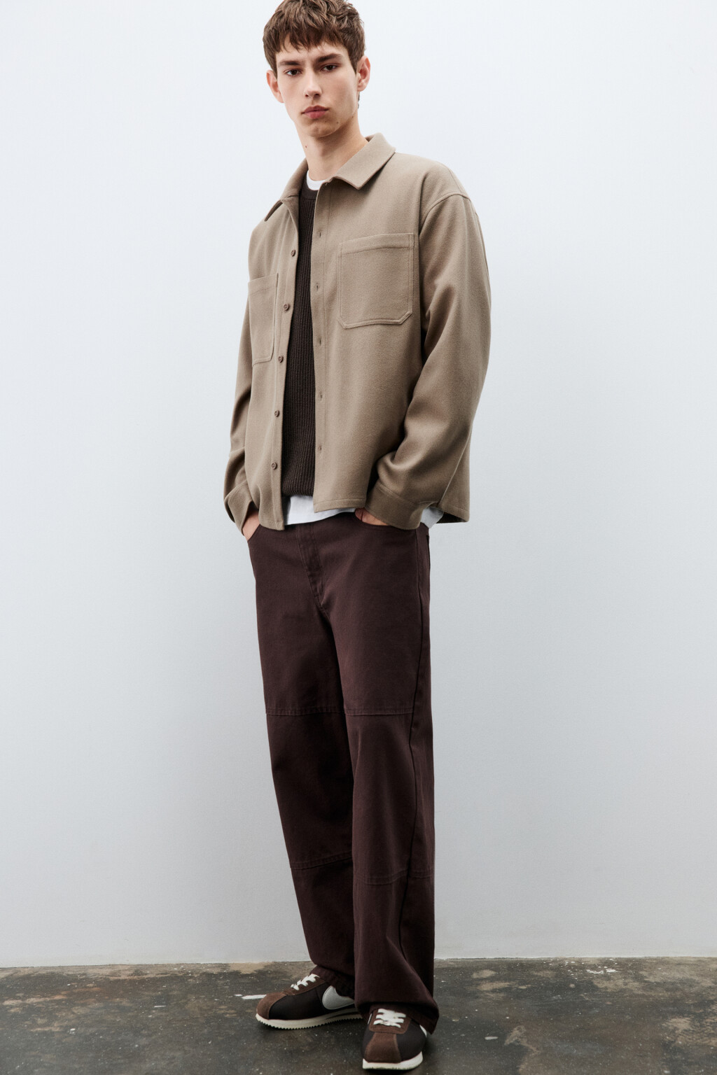 Рубашка теплая с карманами - цвет коричневый - 1