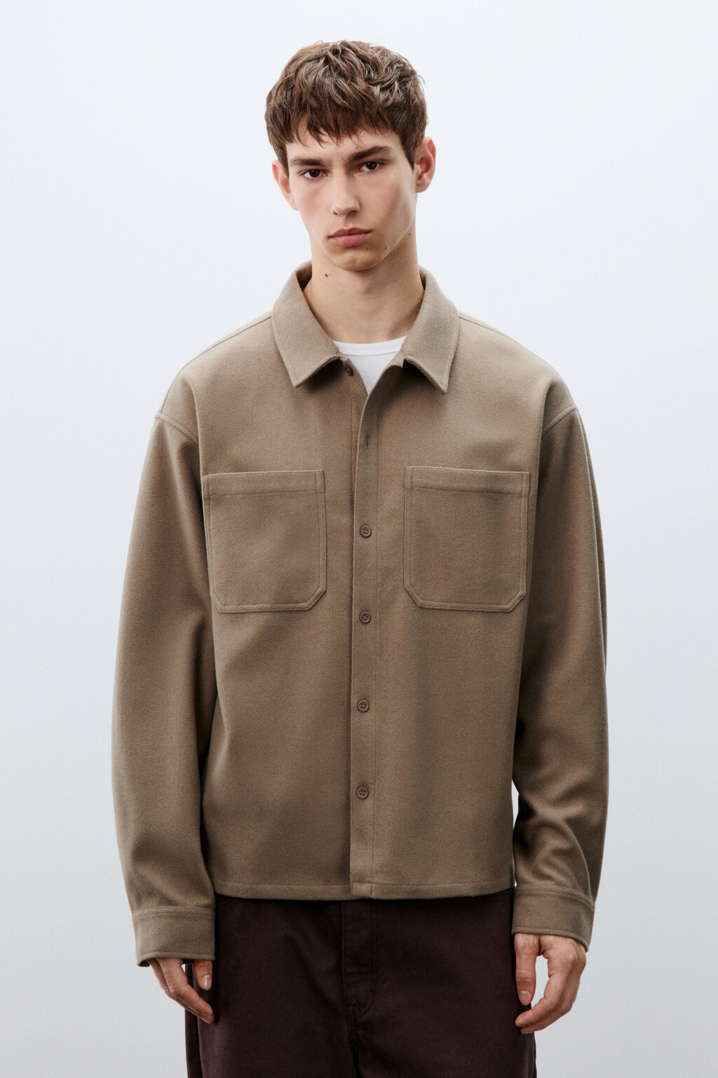 Рубашка теплая с карманами - цвет коричневый - 3