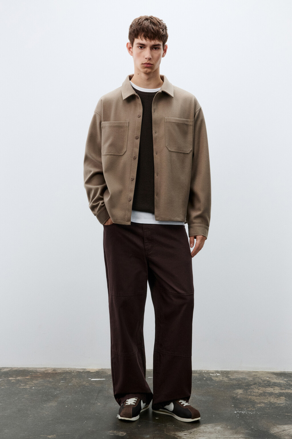 Рубашка теплая с карманами - цвет коричневый - 5