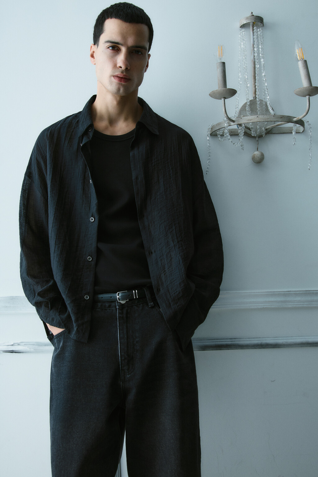 Рубашка классическая из вискозы - цвет черный - 2