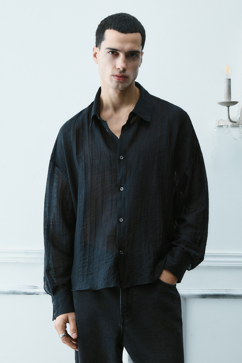 Рубашка классическая из вискозы - цвет черный - 3