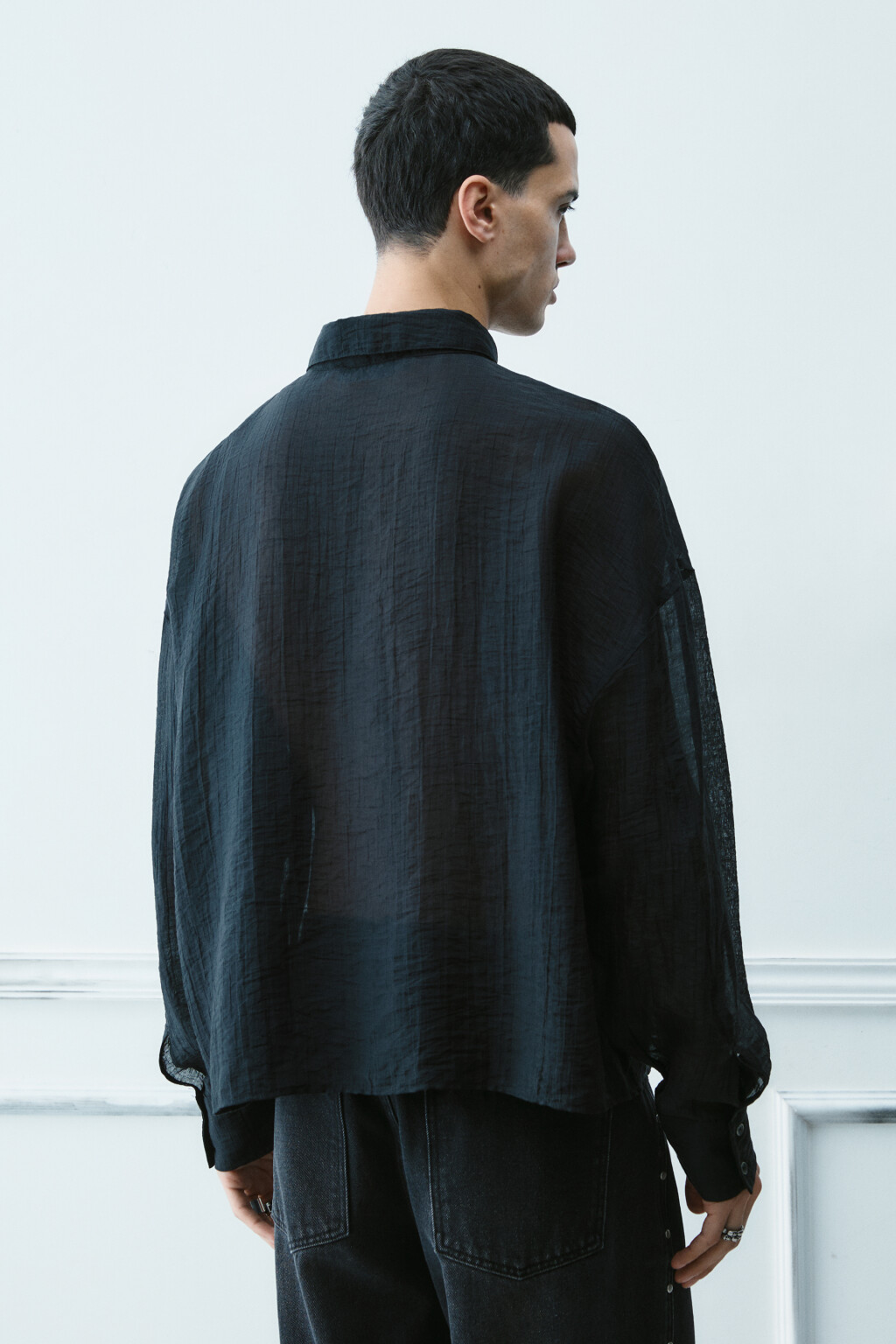 Рубашка классическая из вискозы - цвет черный - 4