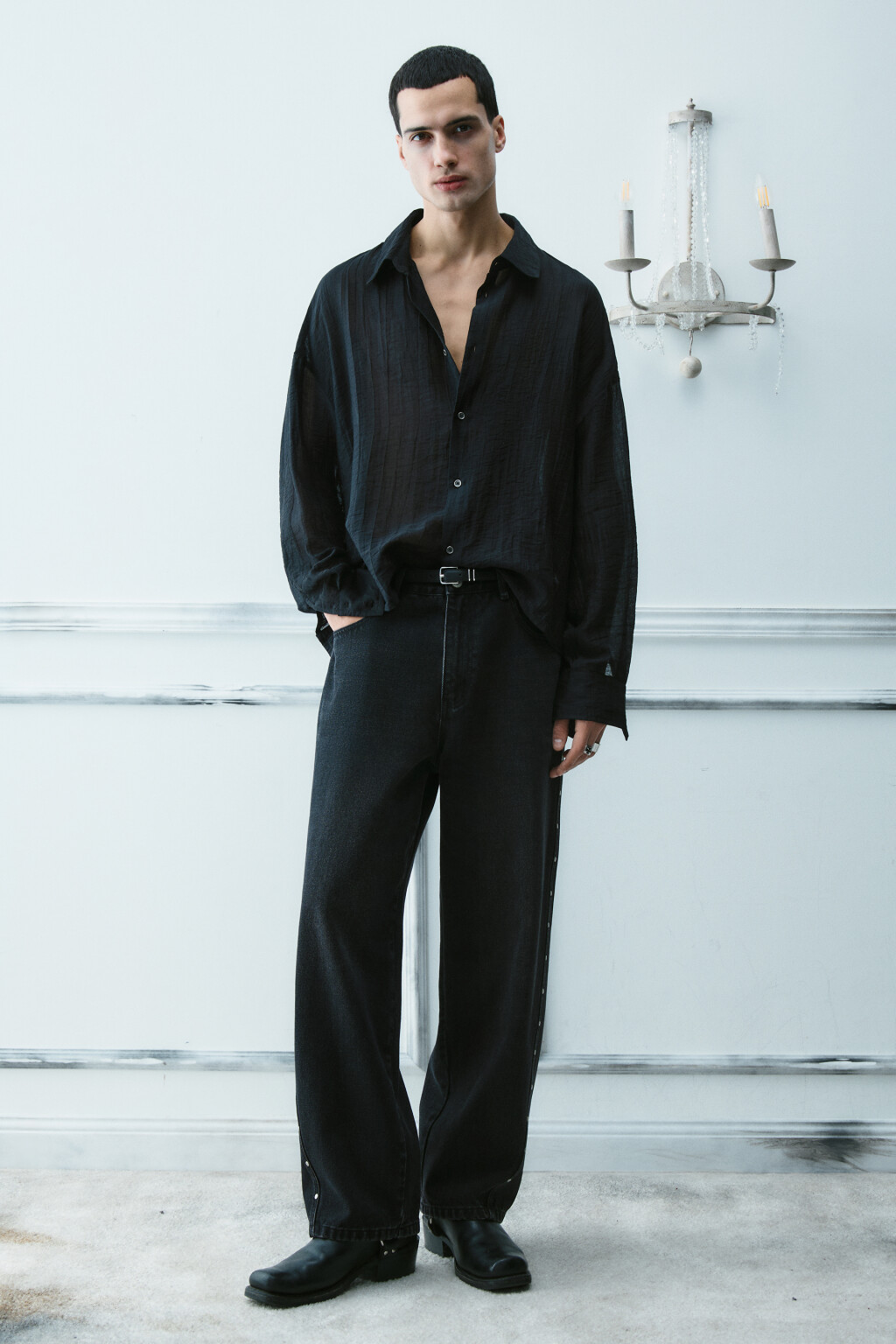 Рубашка классическая из вискозы - цвет черный - 5