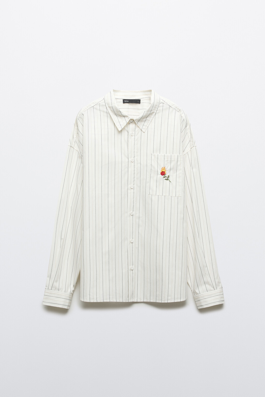 Рубашка в полоску с вышивкой - цвет белый - 1