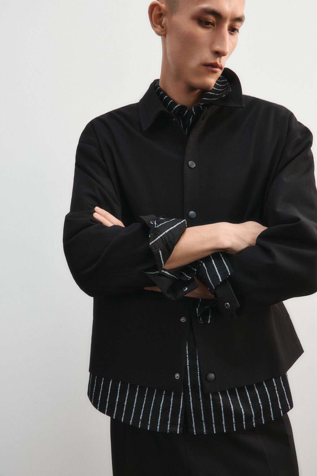 Рубашка-овершот на кнопках - цвет черный - 1