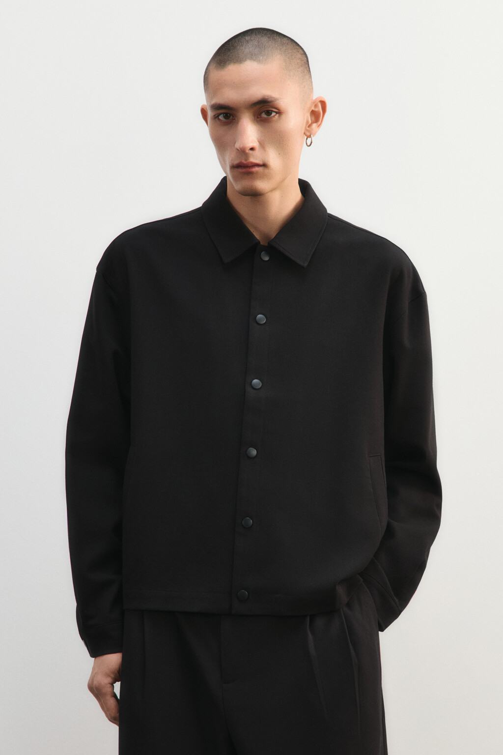 Рубашка-овершот на кнопках - цвет черный - 2