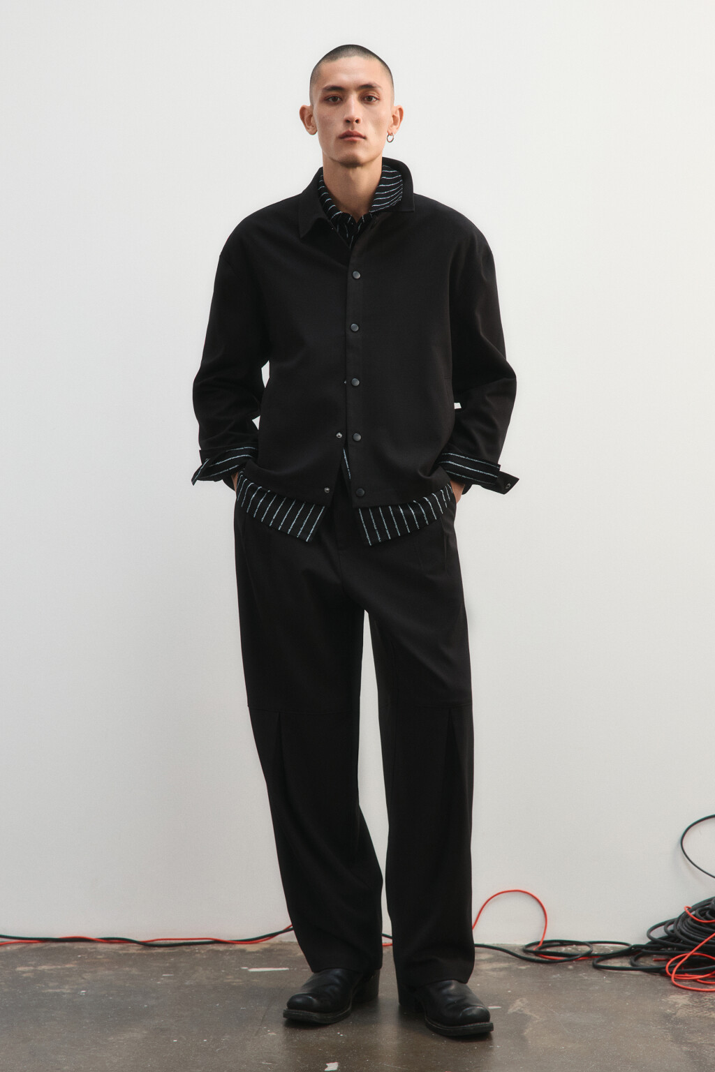 Рубашка-овершот на кнопках - цвет черный - 4