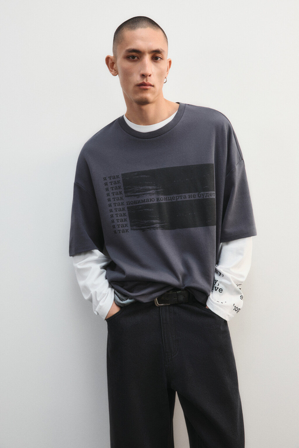 Футболка oversize с принтом - цвет серый - 1