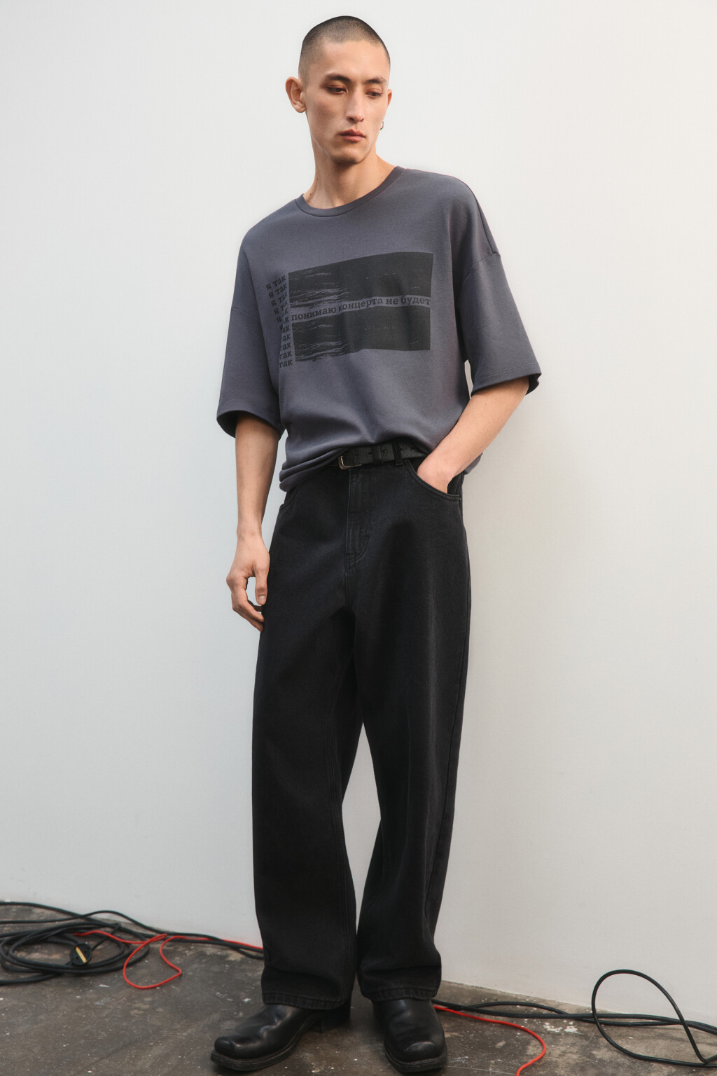 Футболка oversize с принтом - цвет серый - 2