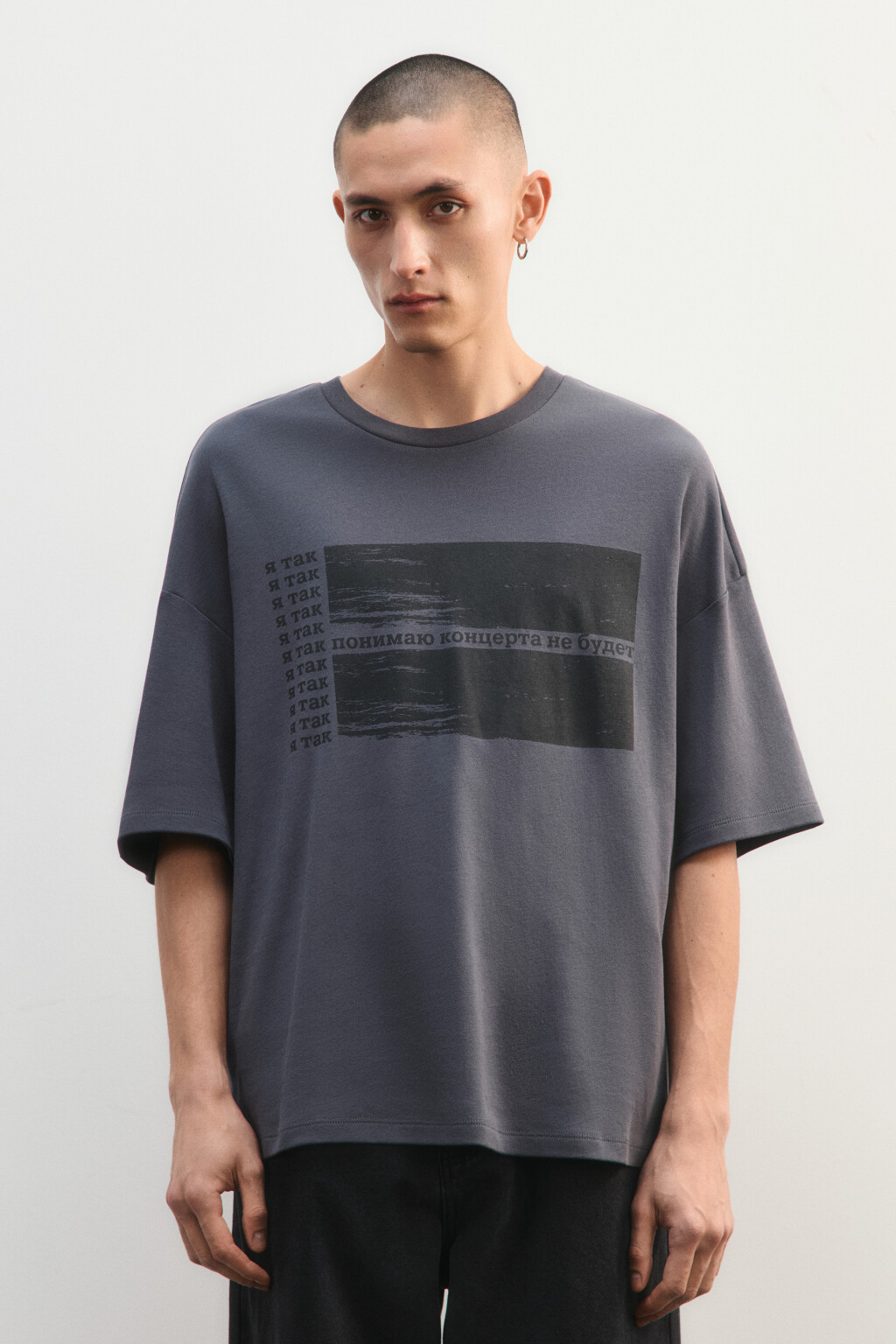 Футболка oversize с принтом - цвет серый - 3