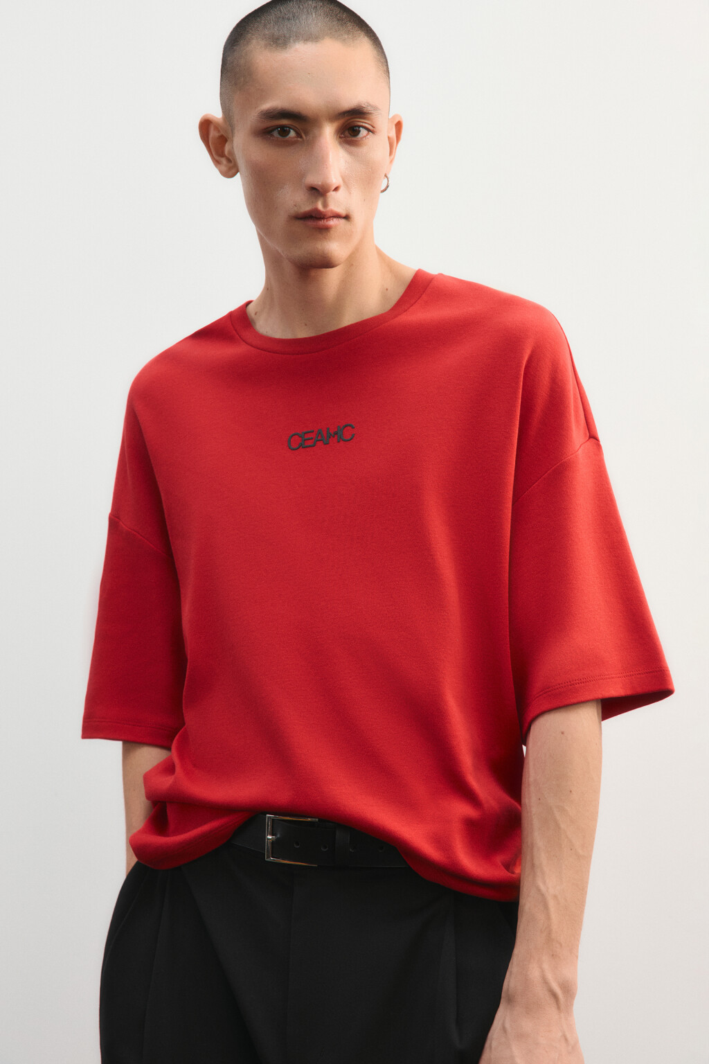 Футболка oversize с принтом - цвет красный - 1