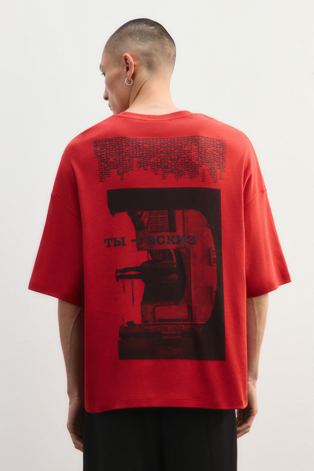 Футболка oversize с принтом - цвет красный - 3