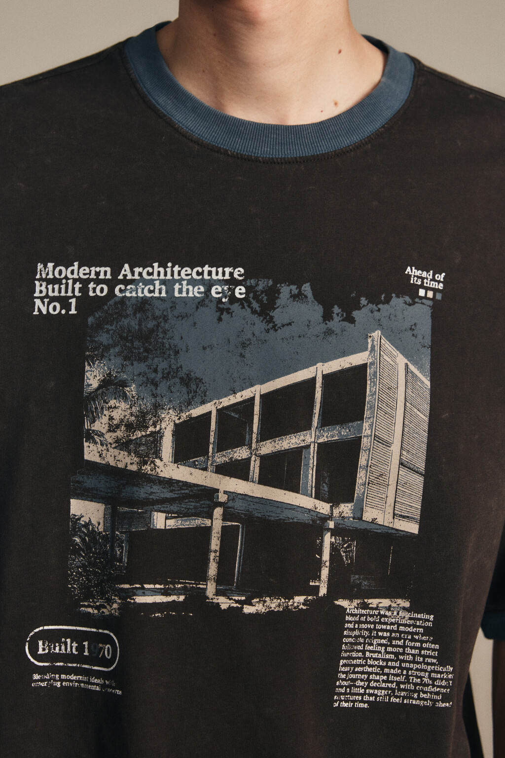 Футболка с принтом и окантовкой - цвет коричневый - 5