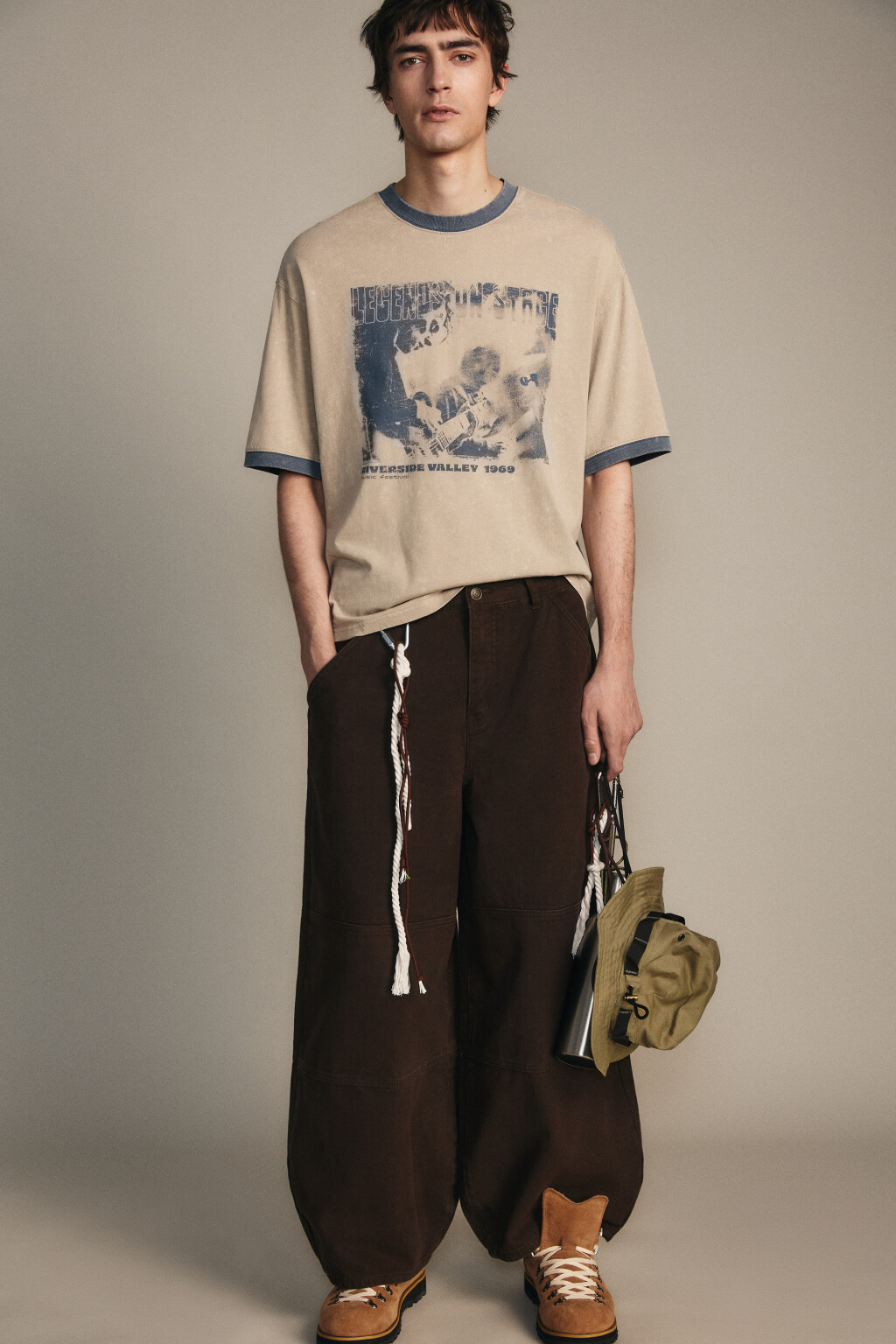 Футболка с принтом и окантовкой - цвет бежевый - 2