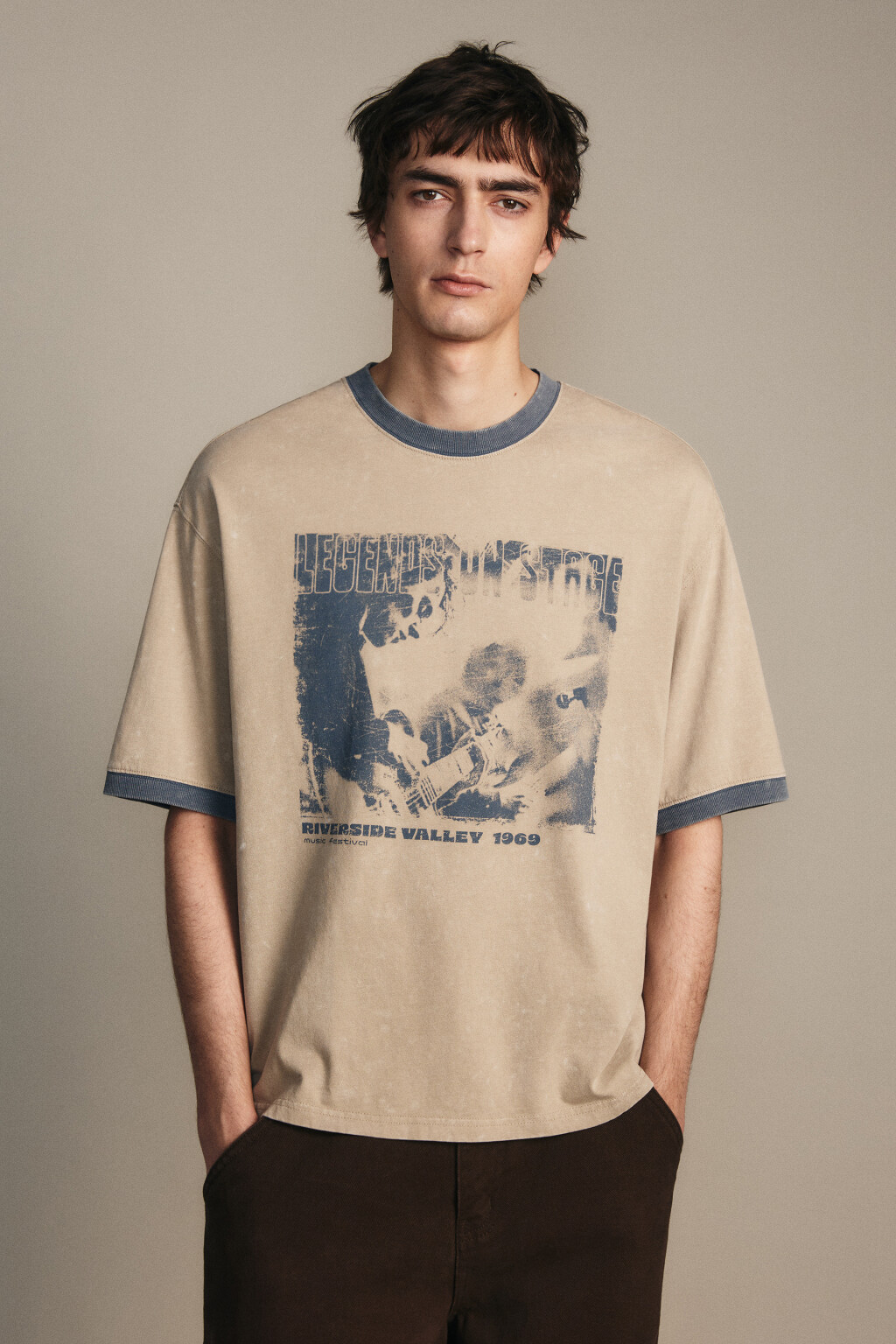 Футболка с принтом и окантовкой - цвет бежевый - 3