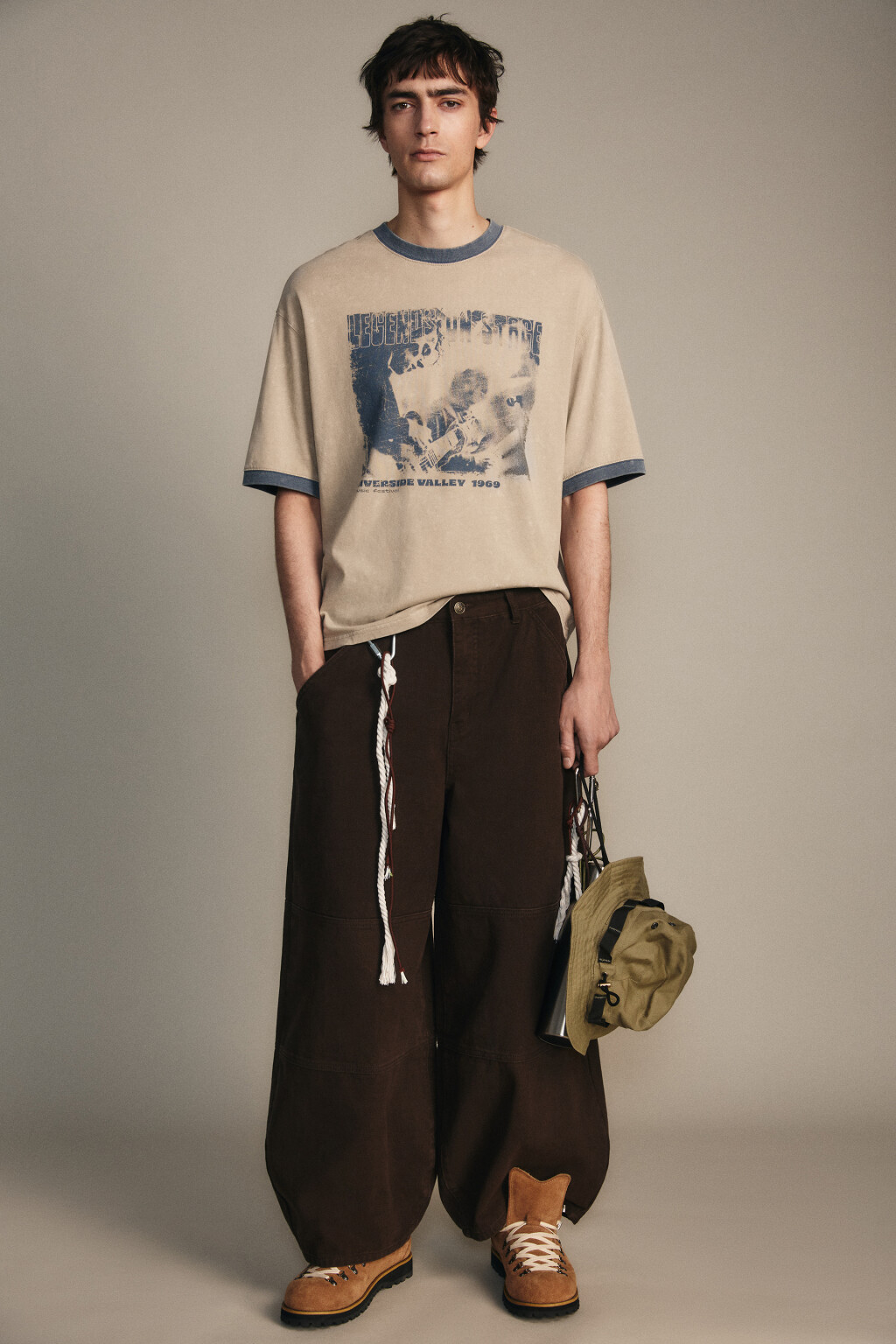 Футболка с принтом и окантовкой - цвет бежевый - 5