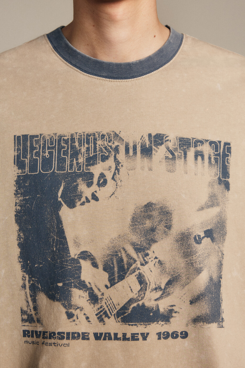 Футболка с принтом и окантовкой - цвет бежевый - 6