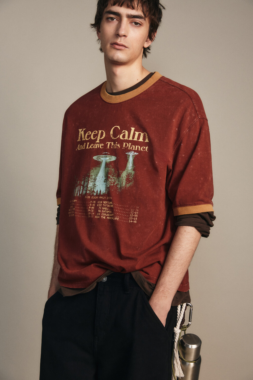 Футболка с принтом и окантовкой - цвет бордовый - 2