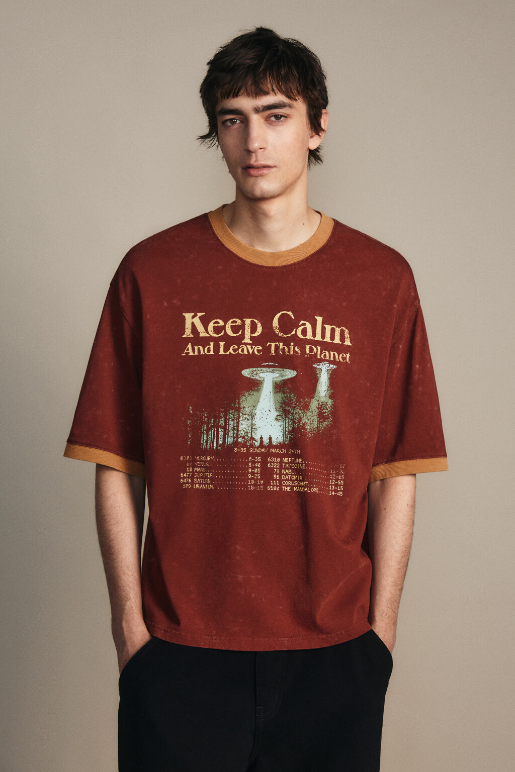 Футболка с принтом и окантовкой - цвет бордовый - 3