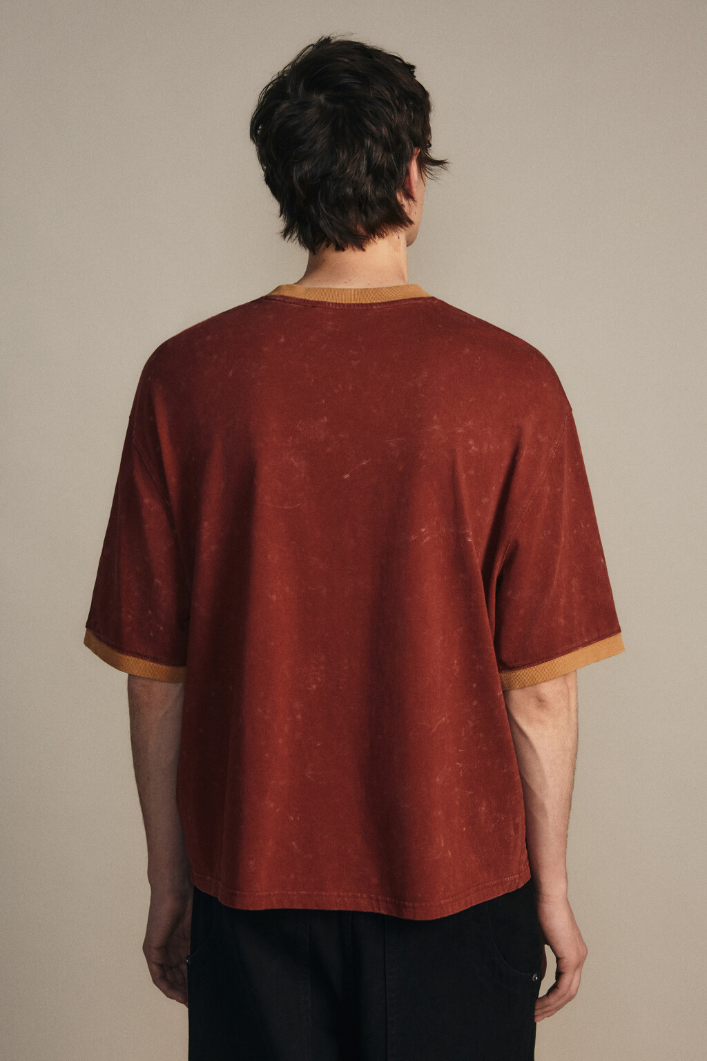 Футболка с принтом и окантовкой - цвет бордовый - 4