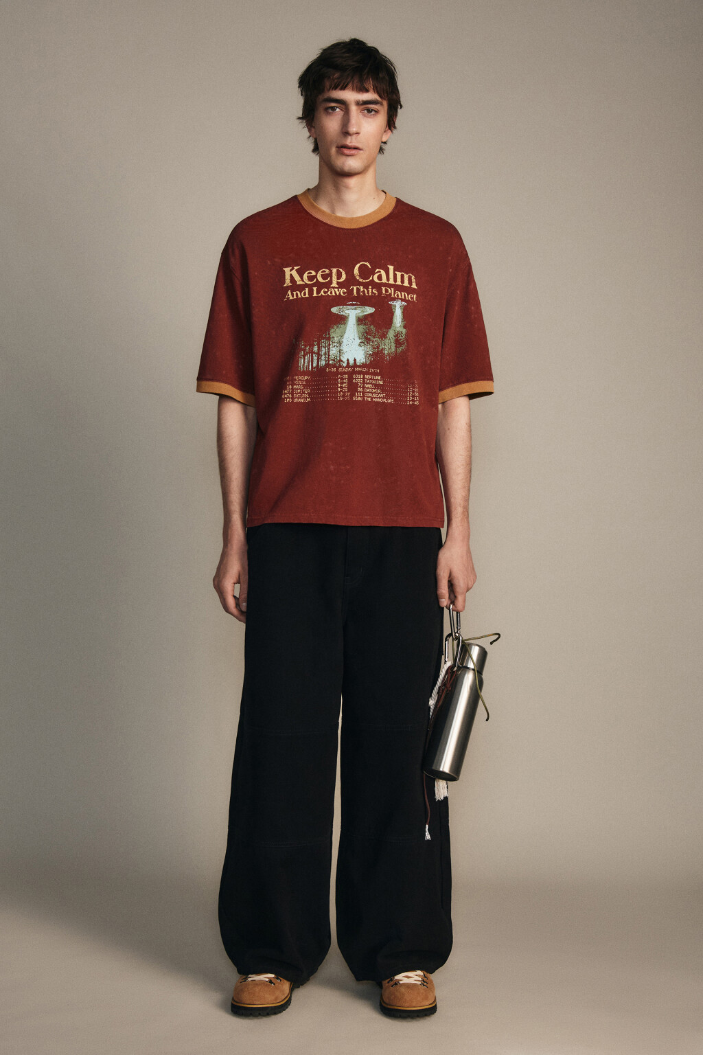 Футболка с принтом и окантовкой - цвет бордовый - 5