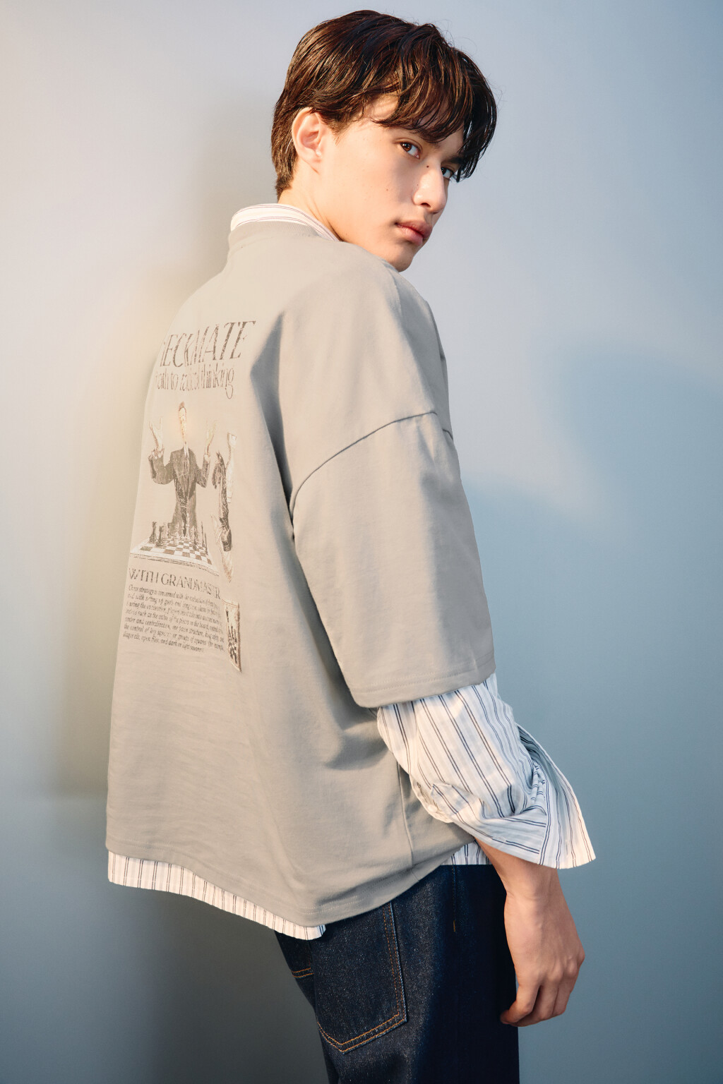 Футболка хлопковая с принтом - цвет серый - 1