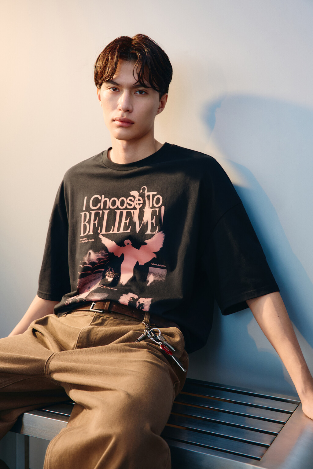 Футболка хлопковая с принтом - цвет серый - 1