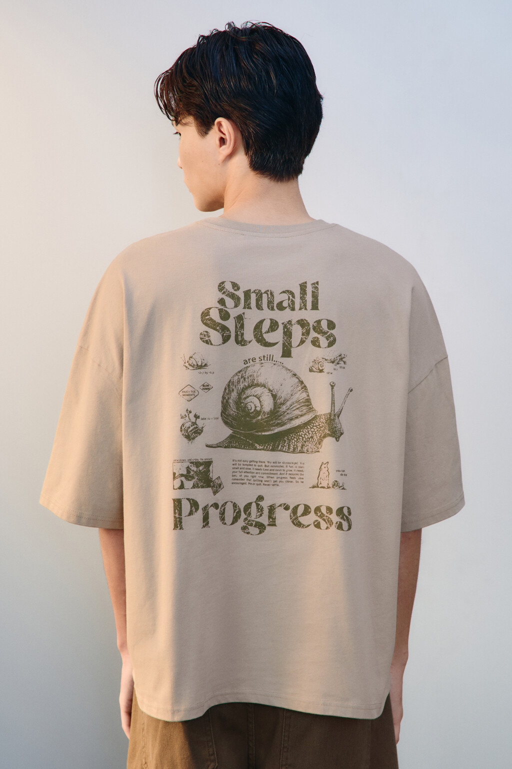 Футболка хлопковая с принтом - цвет бежевый - 3