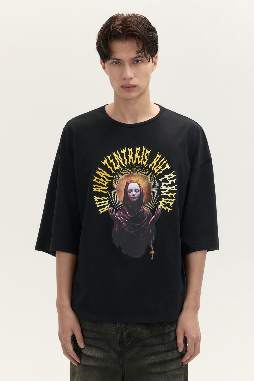 Футболка хлопковая с принтом - цвет черный - 2