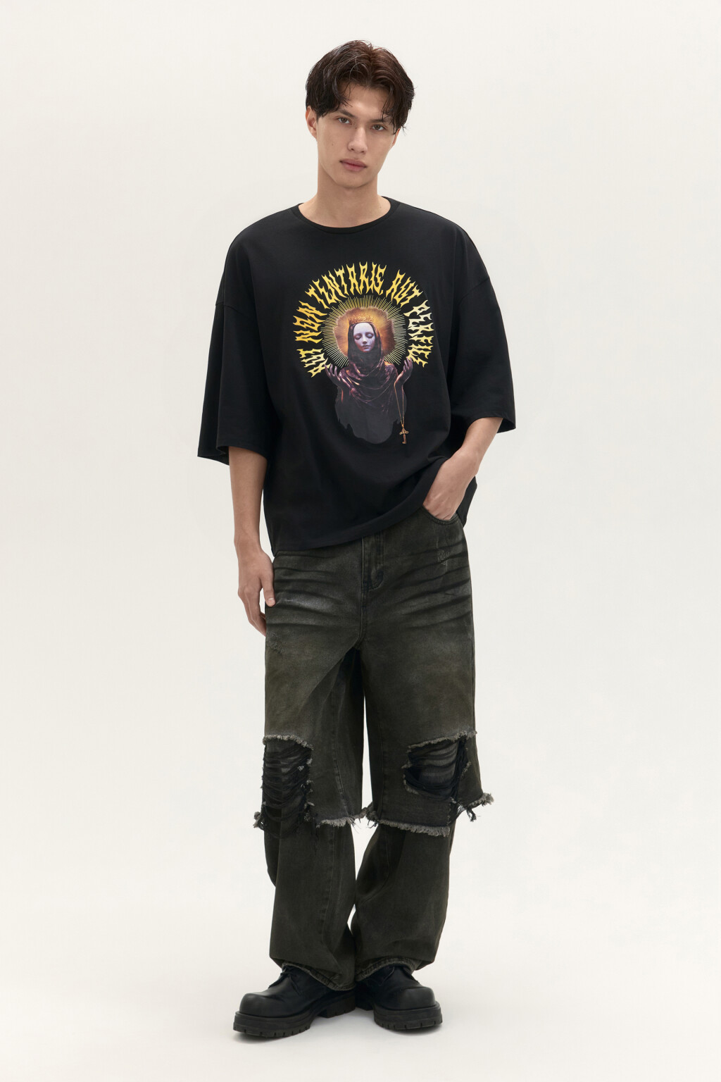 Футболка хлопковая с принтом - цвет черный - 4