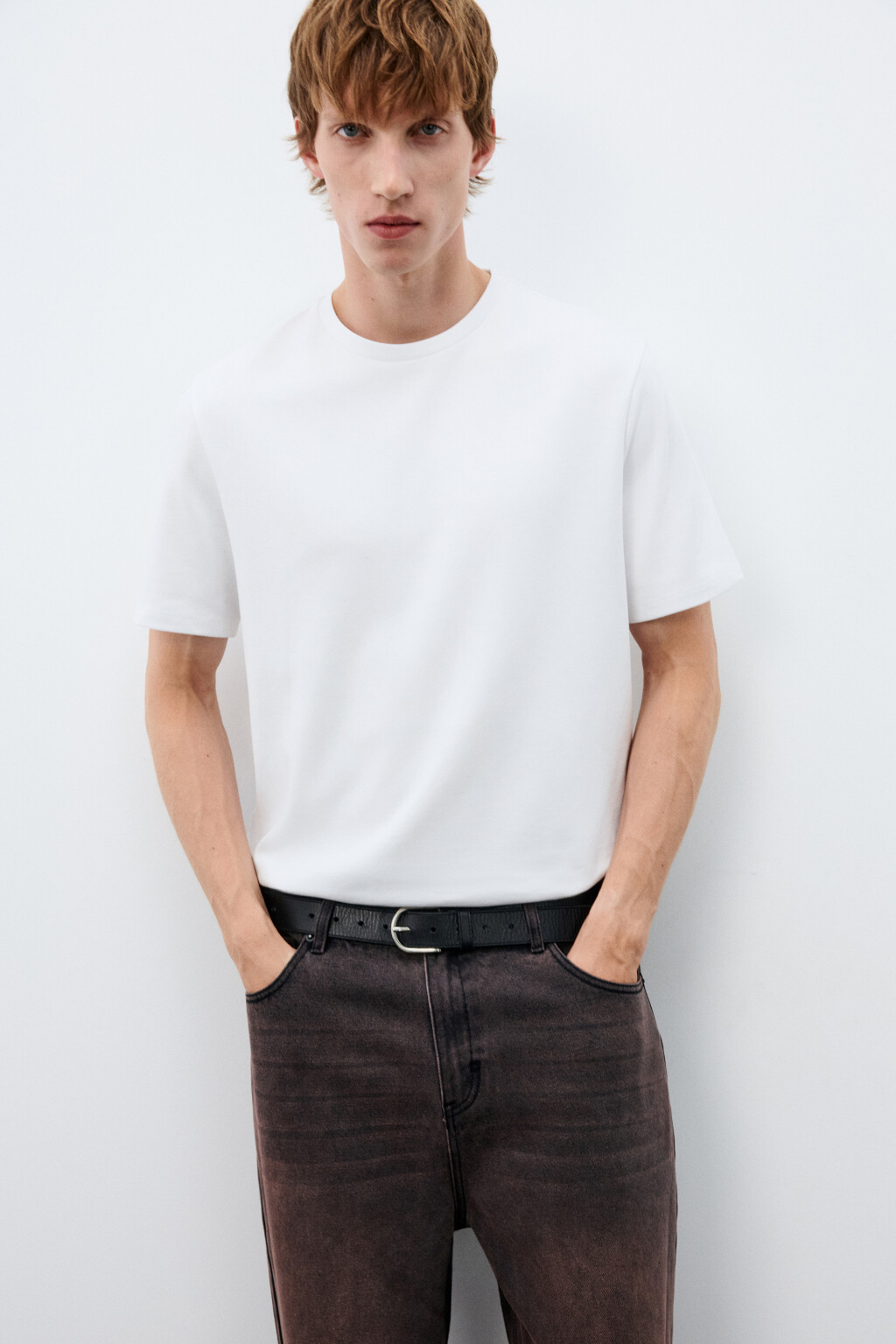 Футболка прямая из гладкой ткани - цвет белый - 2