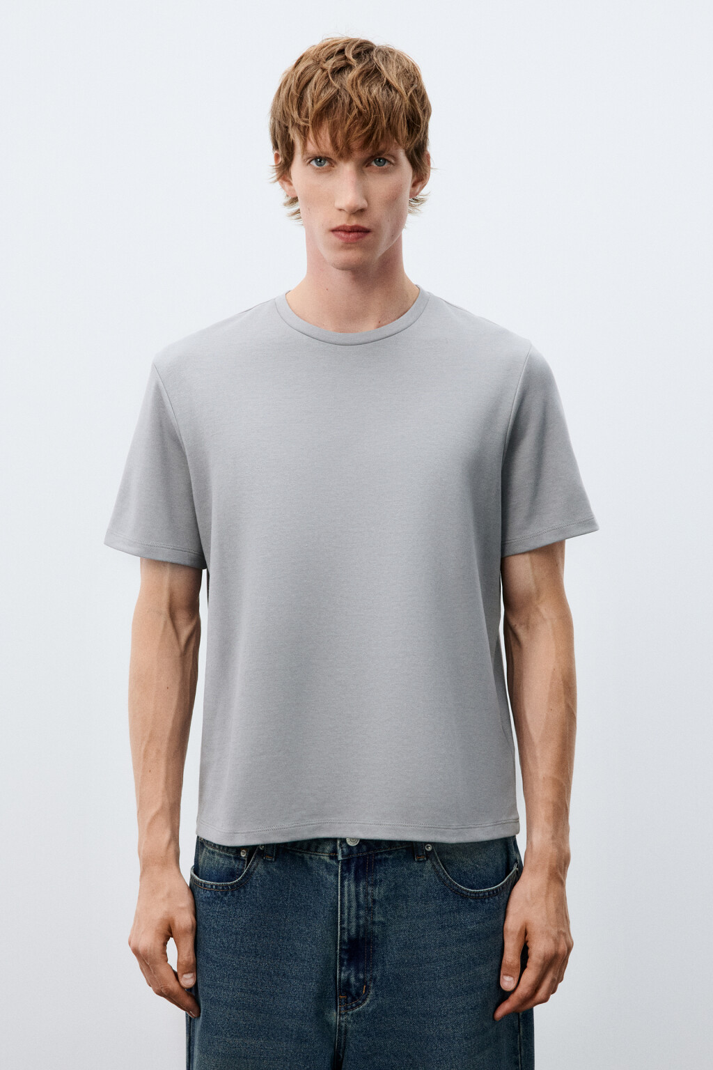 Футболка прямая из гладкой ткани - цвет серый - 2