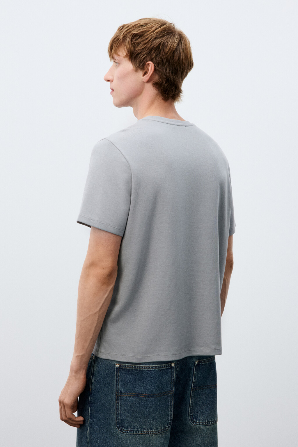 Футболка прямая из гладкой ткани - цвет серый - 3