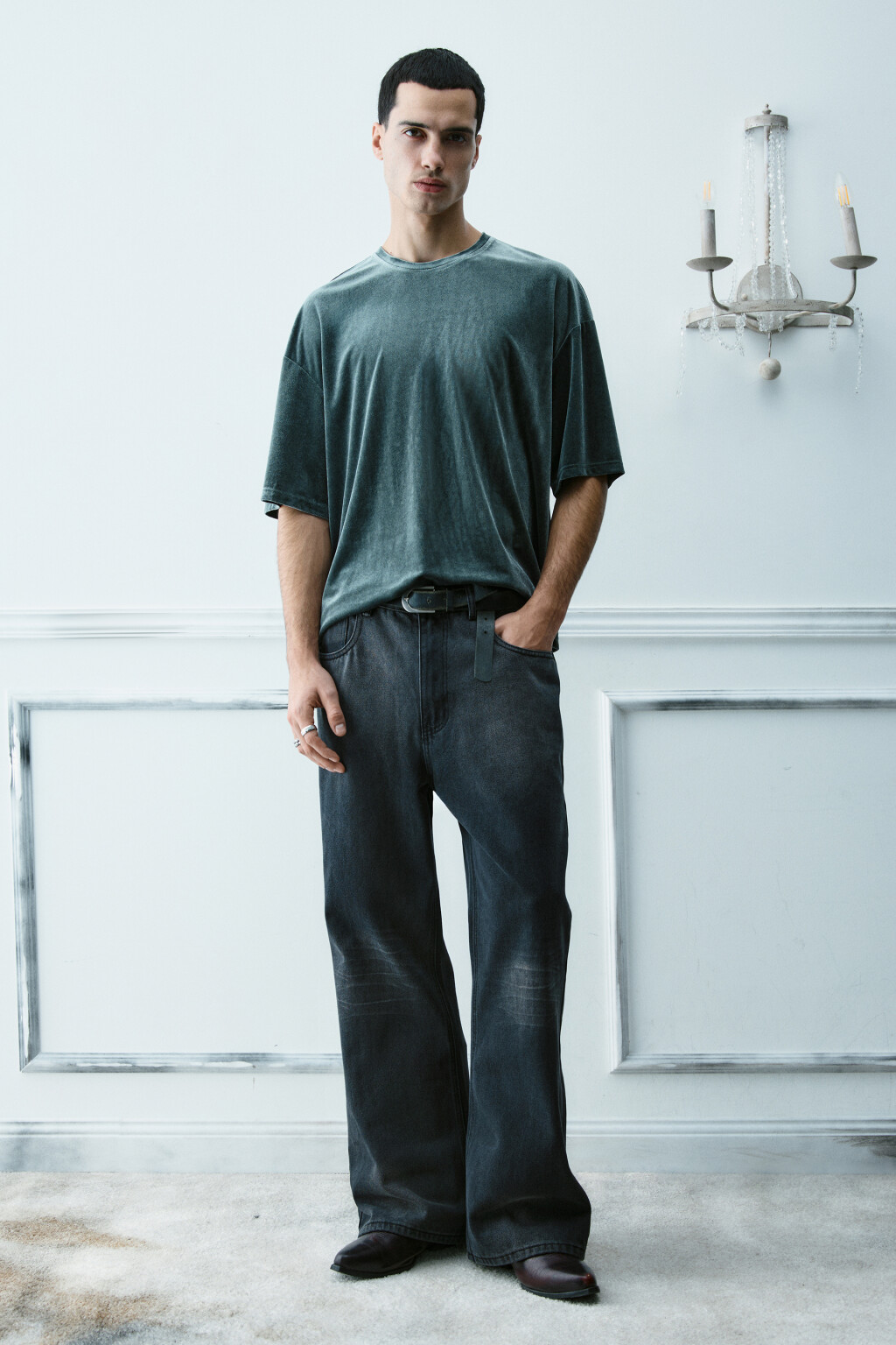 Футболка укороченная из велюра - цвет зеленый - 5