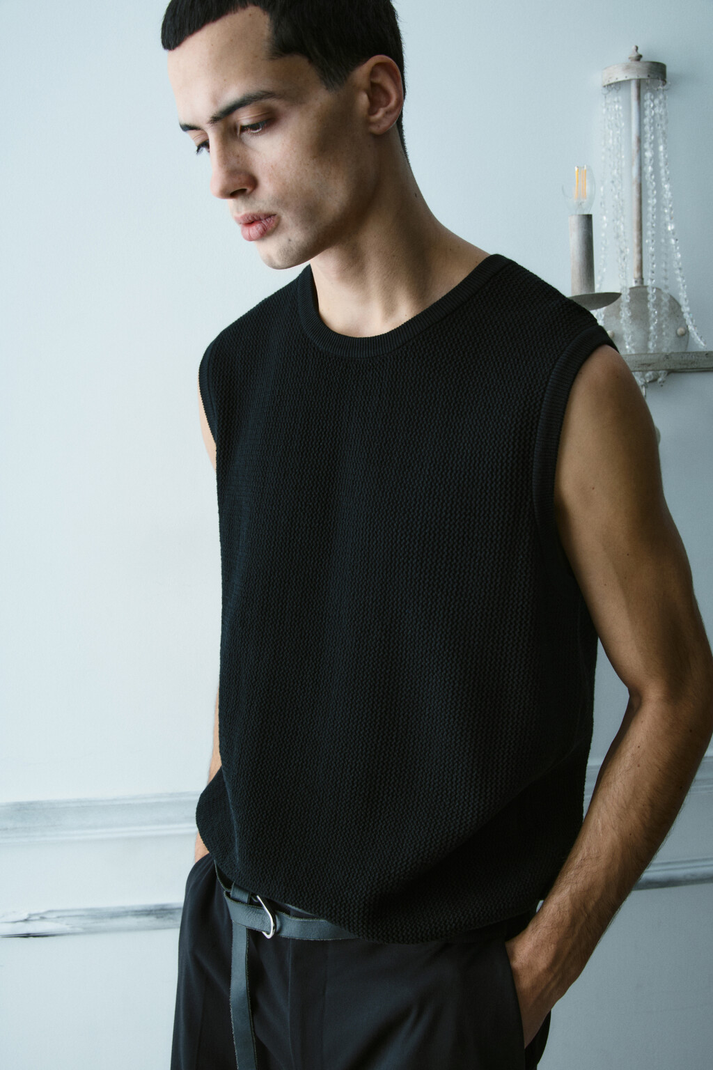 Майка хлопковая в рубчик - цвет черный - 2