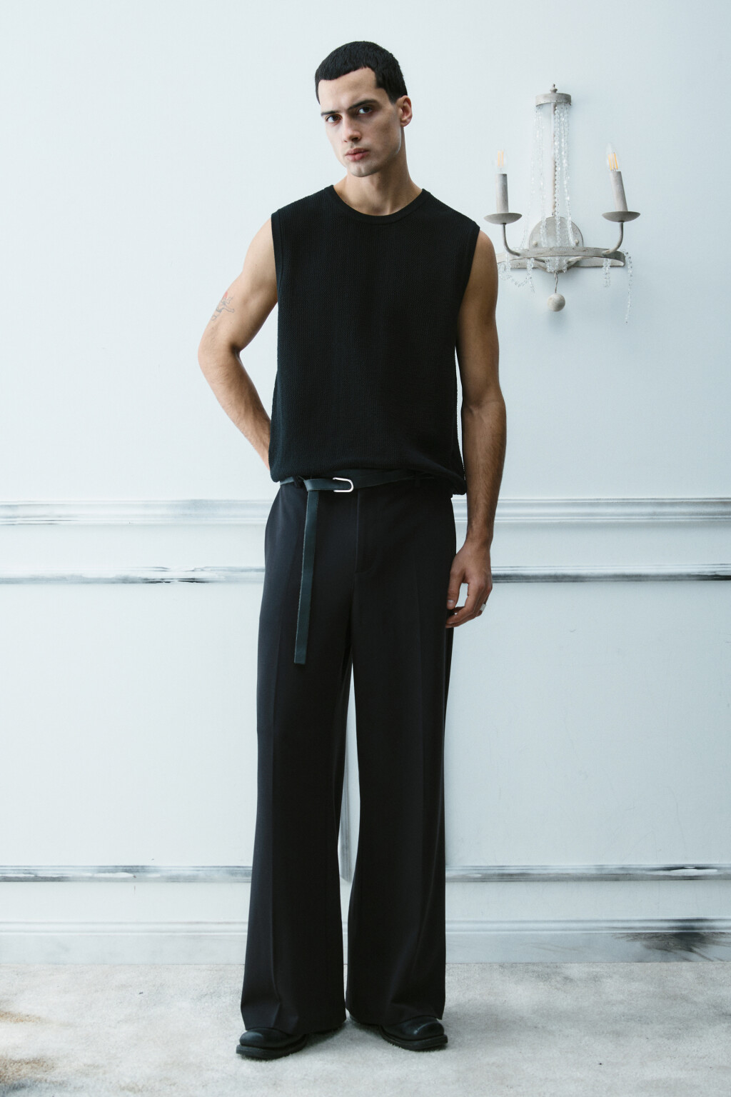 Майка хлопковая в рубчик - цвет черный - 5