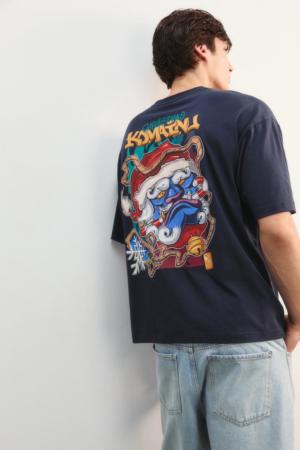 Футболка с новогодним принтом - цвет синий - 1