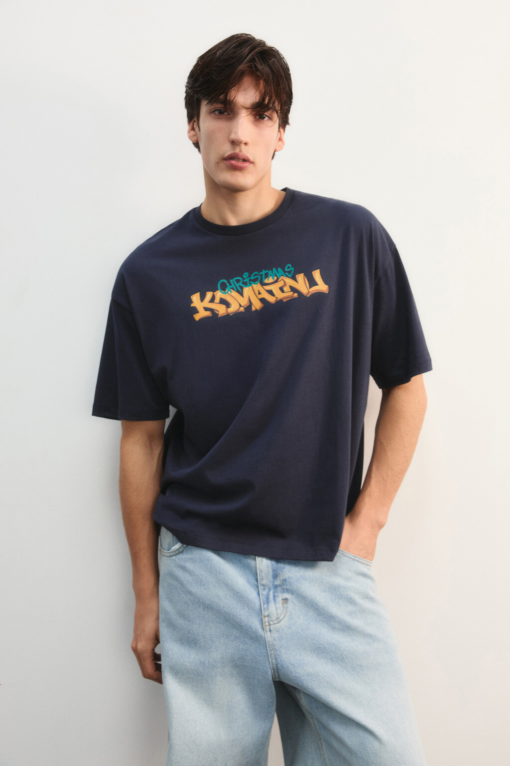 Футболка с новогодним принтом - цвет синий - 2