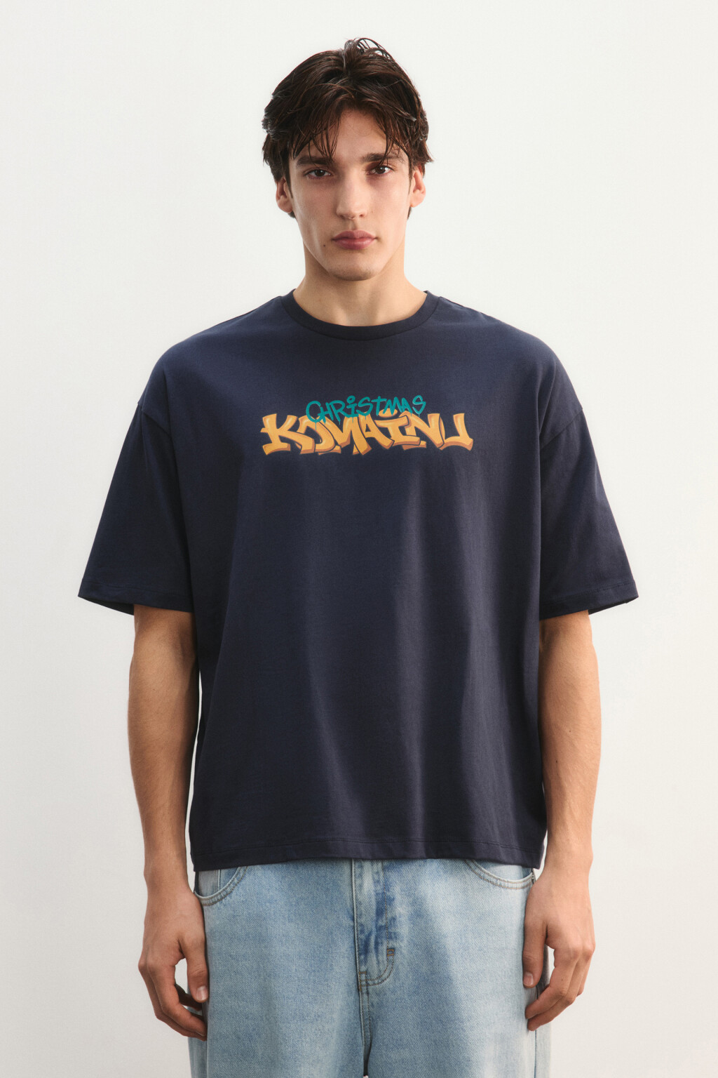 Футболка с новогодним принтом - цвет синий - 3