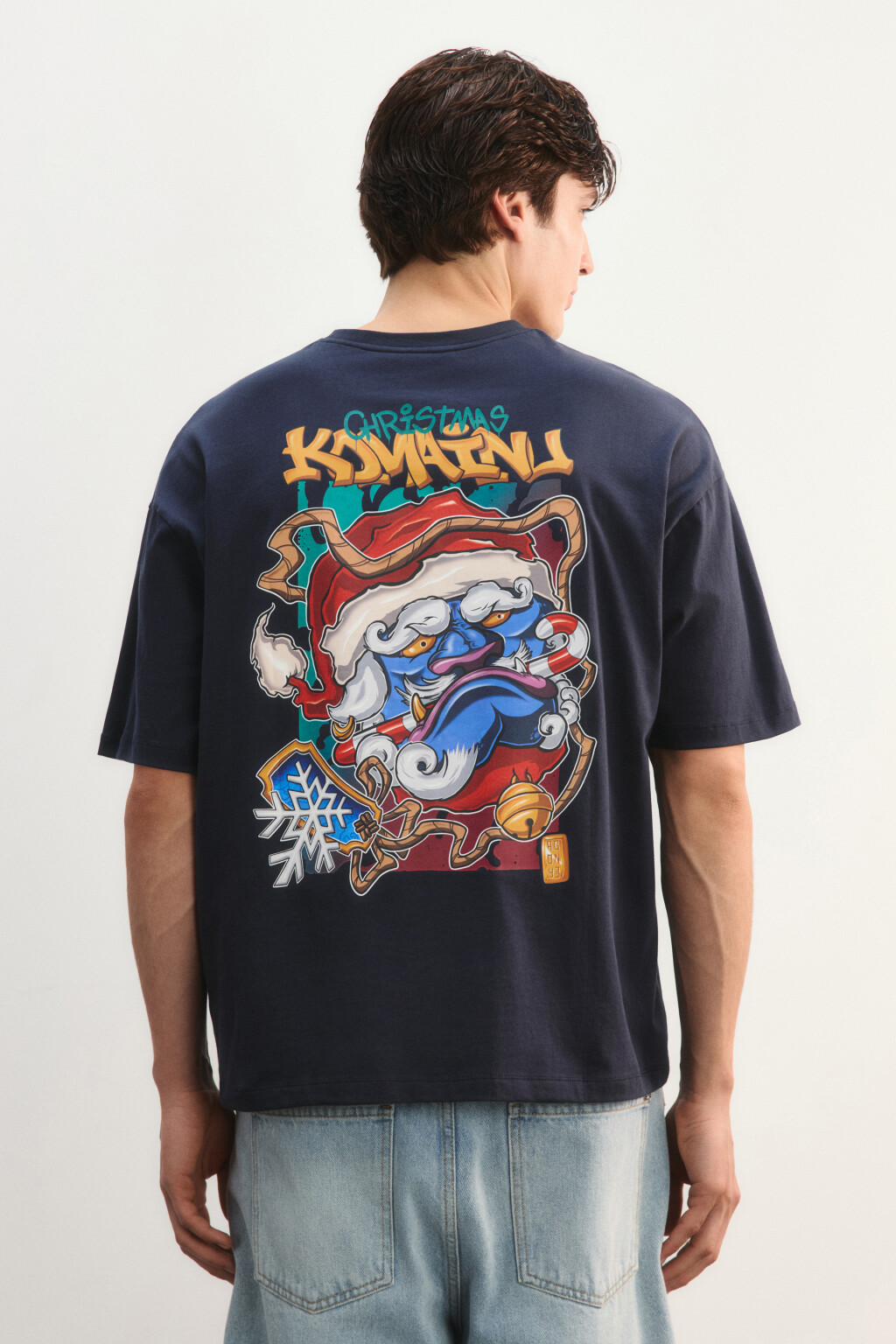 Футболка с новогодним принтом - цвет синий - 4