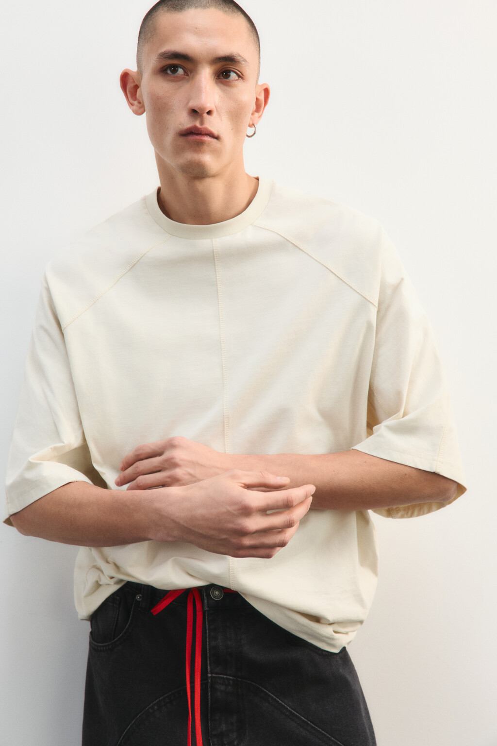 Футболка прямая из хлопка - цвет молочный - 1