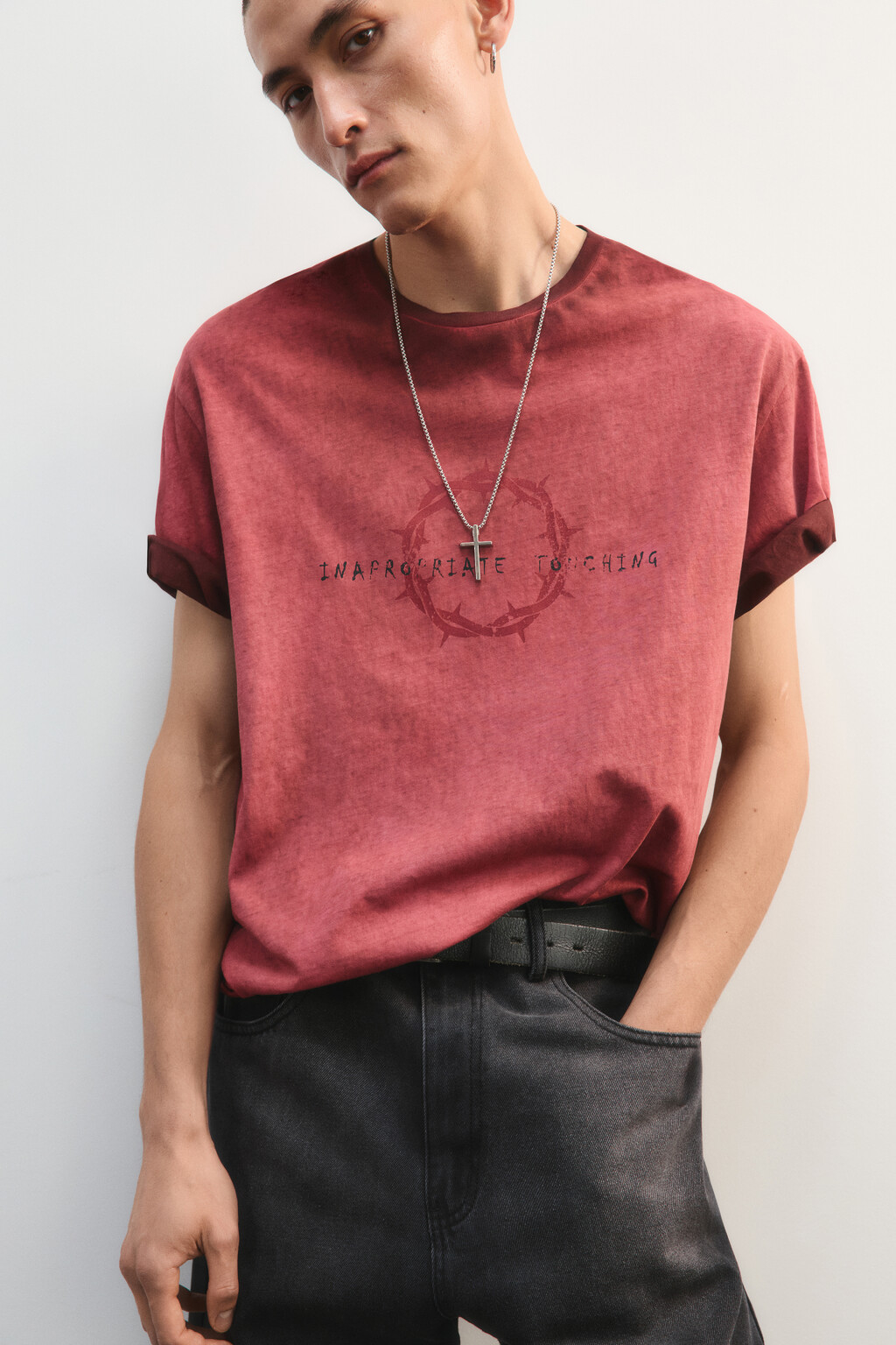 Футболка вареная с принтом - цвет бордовый - 1