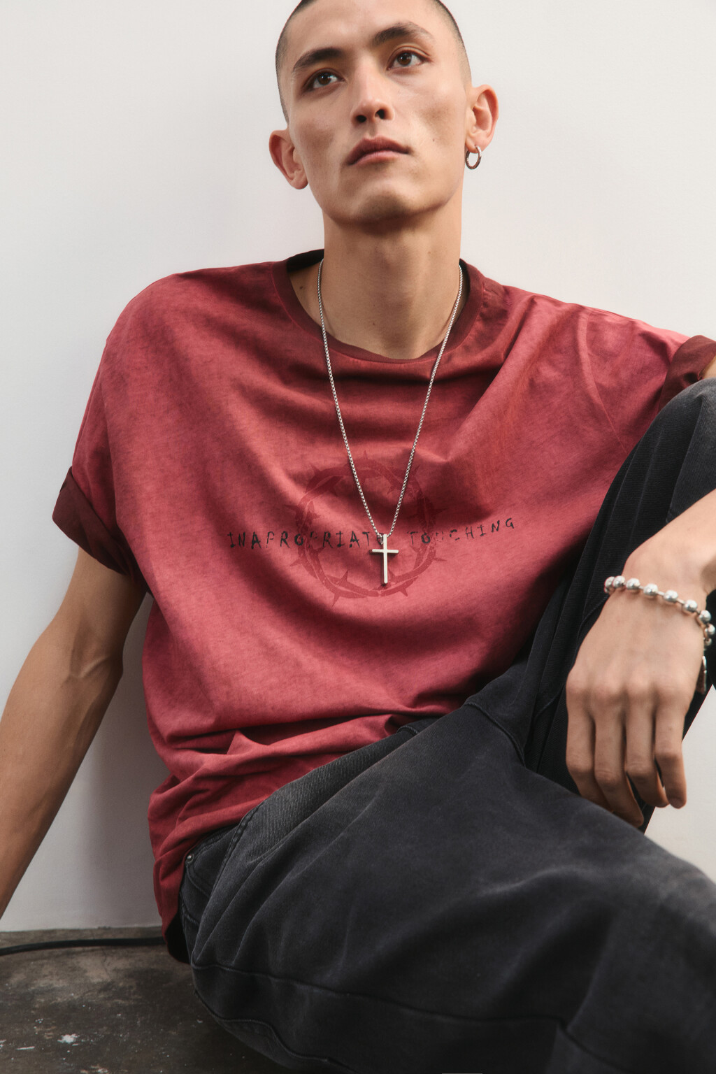 Футболка вареная с принтом - цвет бордовый - 2