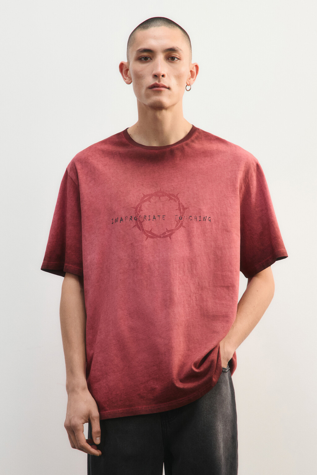 Футболка вареная с принтом - цвет бордовый - 3