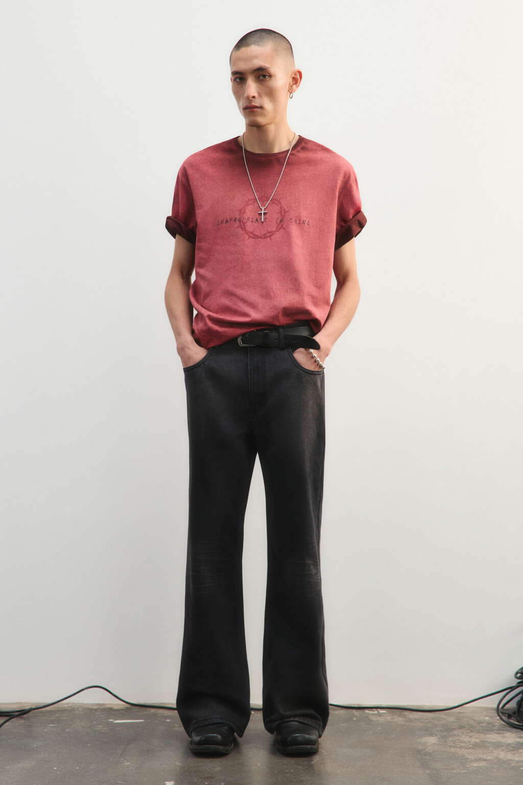 Футболка вареная с принтом - цвет бордовый - 5