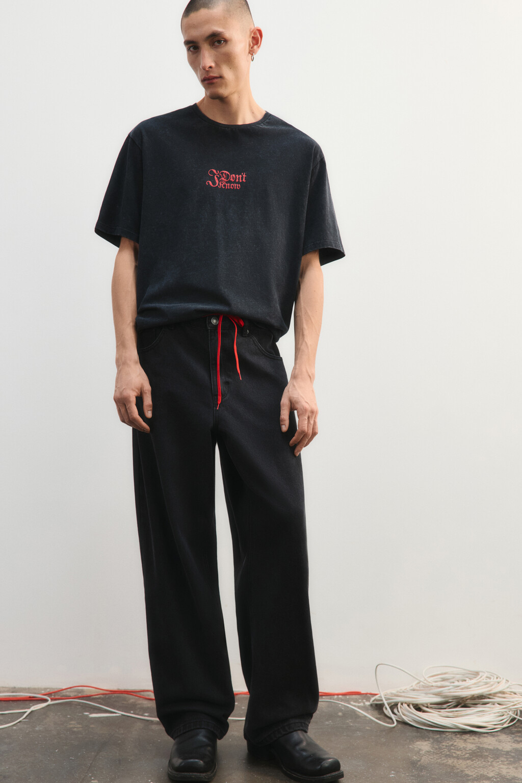 Футболка вареная с принтом - цвет черный - 2