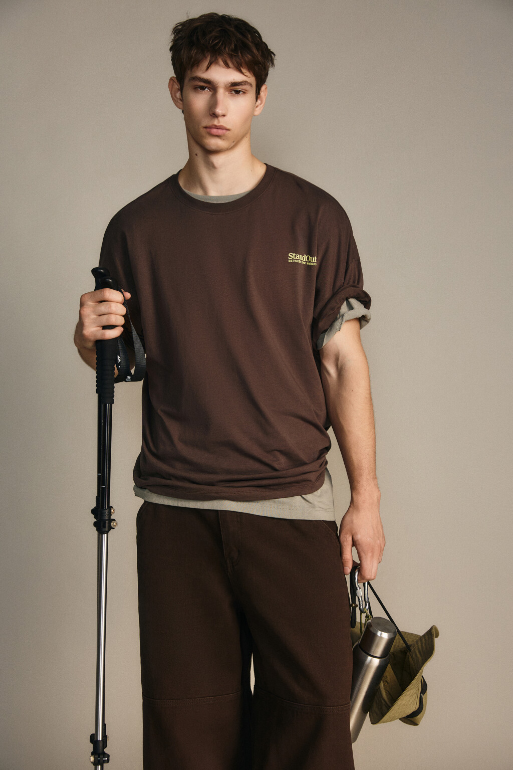 Футболка вареная с принтом - цвет коричневый - 3