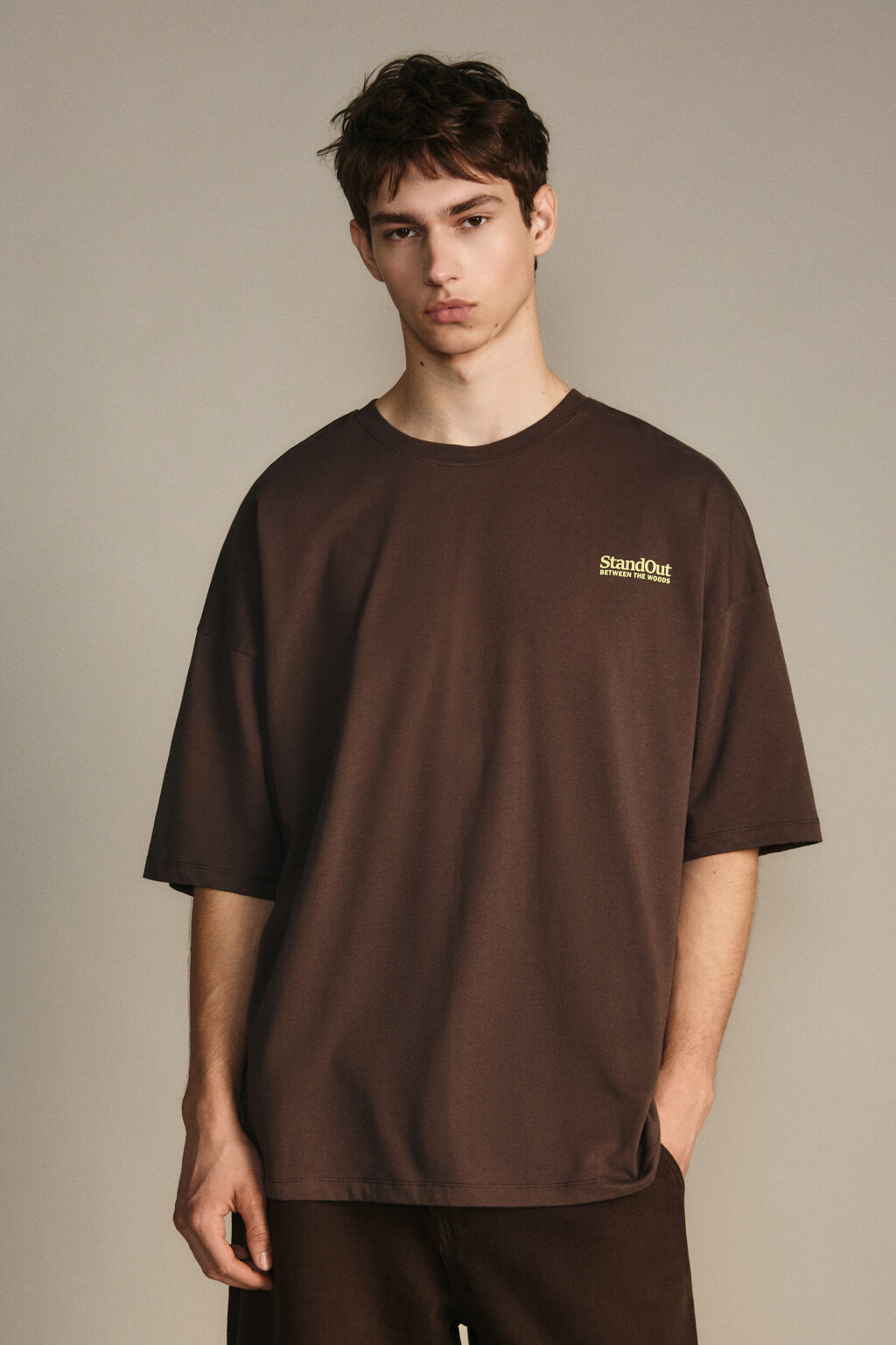 Футболка вареная с принтом - цвет коричневый - 5